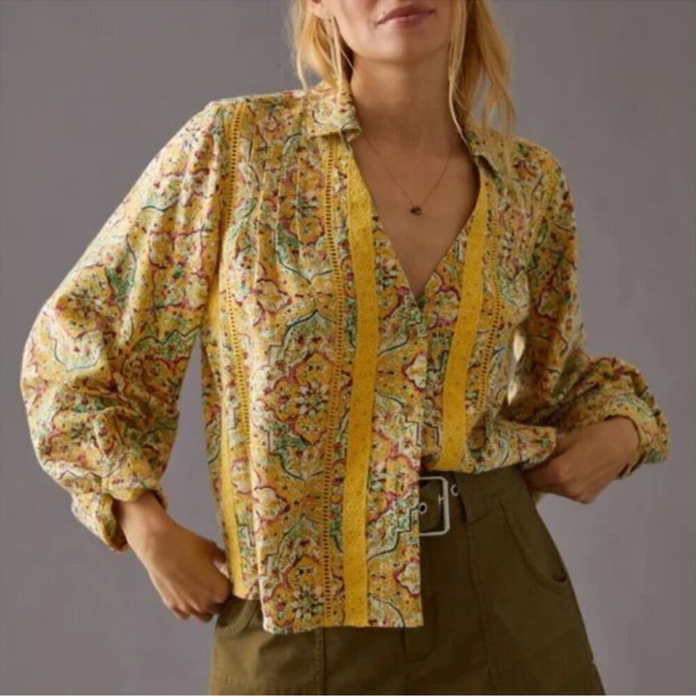 Anthropologie Pilcro Pintuck‎ Peasant Blouse Size Small NWT